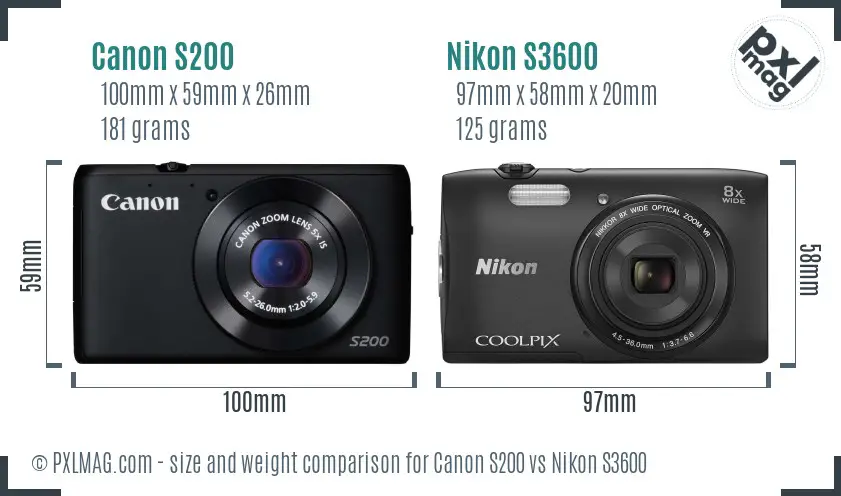 Canon S200 vs Nikon S3600 size comparison