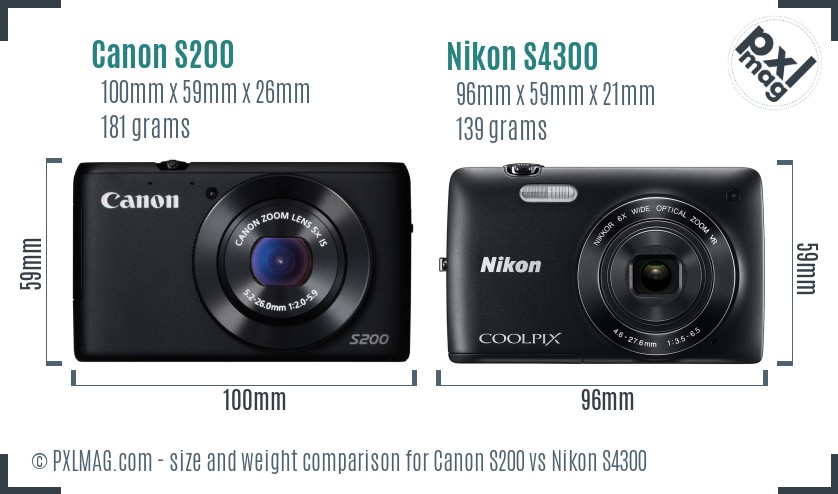 Canon S200 vs Nikon S4300 size comparison Canon S200 vs Nikon S4300 size comparison