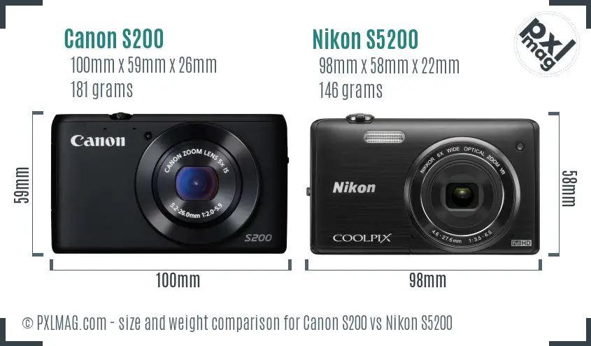 Canon S200 vs Nikon S5200 size comparison