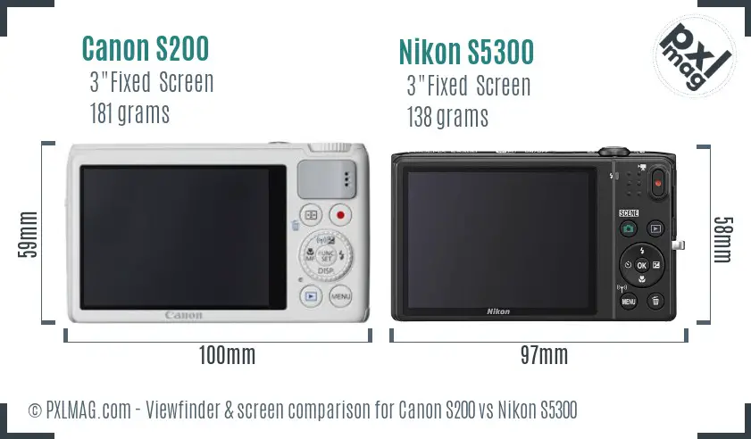Canon S200 vs Nikon S5300 Screen and Viewfinder comparison