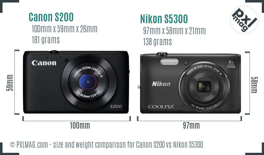 Canon S200 vs Nikon S5300 size comparison