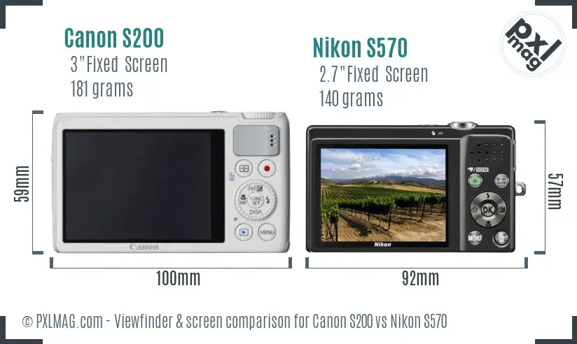 Canon S200 vs Nikon S570 Screen and Viewfinder comparison