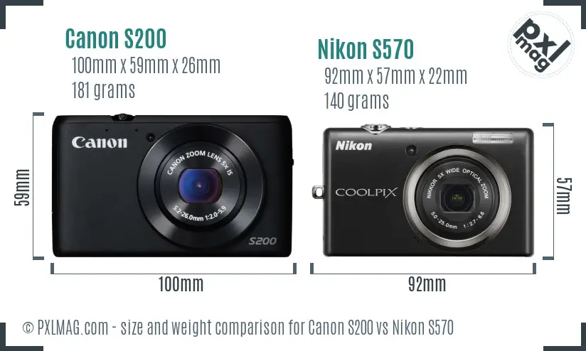 Canon S200 vs Nikon S570 size comparison