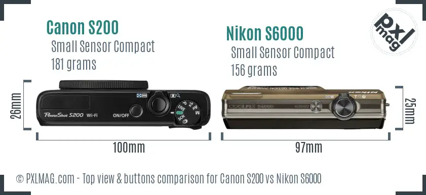 Canon S200 vs Nikon S6000 top view buttons comparison