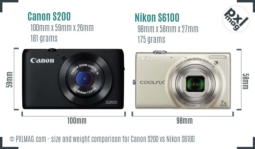 Canon S200 vs Nikon S6100 size comparison Canon S200 vs Nikon S6100 size comparison