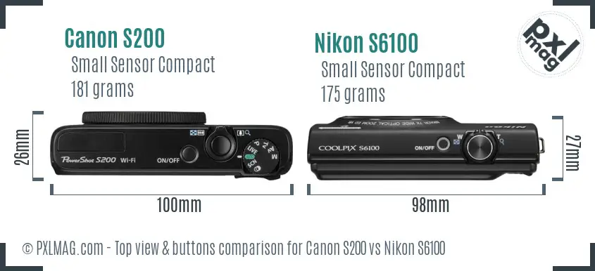 Canon S200 vs Nikon S6100 top view buttons comparison Canon S200 vs Nikon S6100 top view buttons comparison