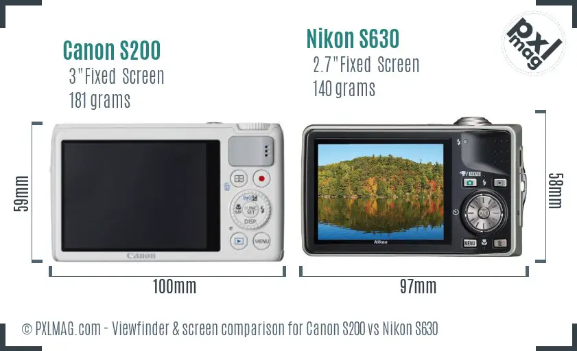 Canon S200 vs Nikon S630 Screen and Viewfinder comparison