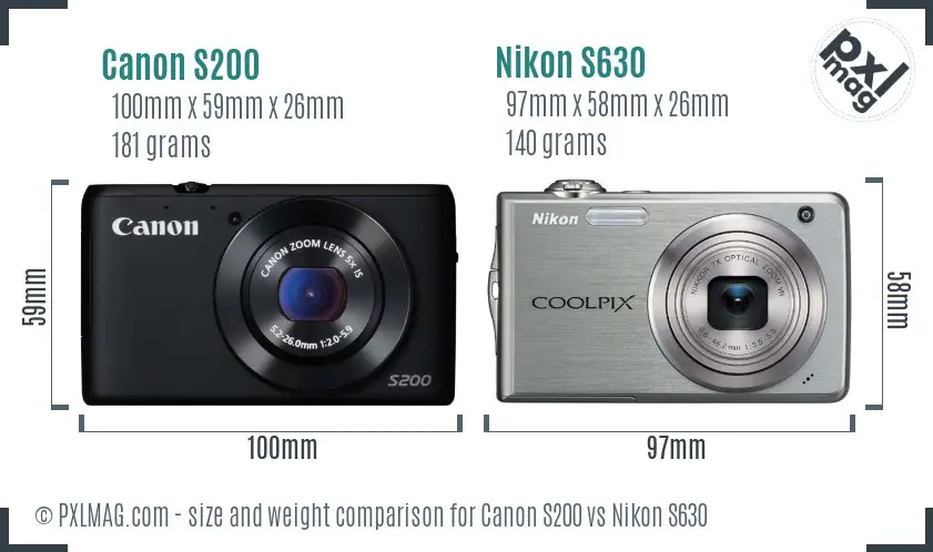 Canon S200 vs Nikon S630 size comparison