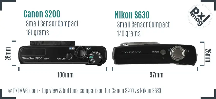 Canon S200 vs Nikon S630 top view buttons comparison