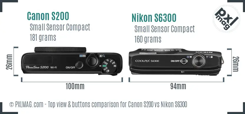 Canon S200 vs Nikon S6300 top view buttons comparison