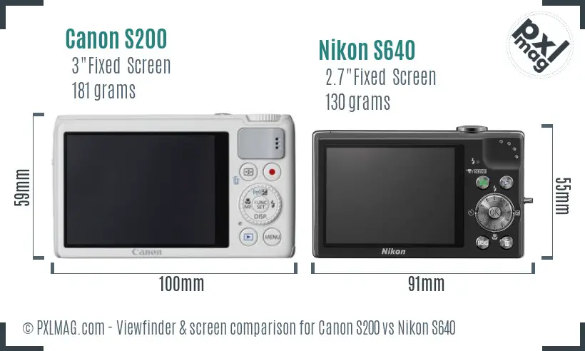Canon S200 vs Nikon S640 Screen and Viewfinder comparison