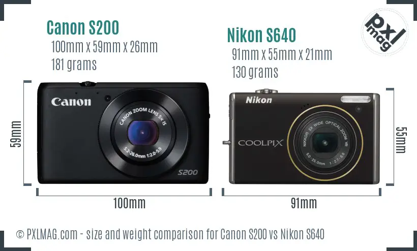 Canon S200 vs Nikon S640 size comparison