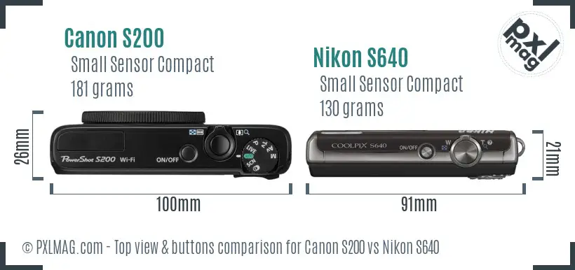 Canon S200 vs Nikon S640 top view buttons comparison