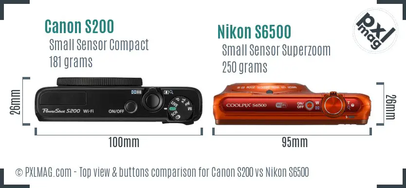 Canon S200 vs Nikon S6500 top view buttons comparison