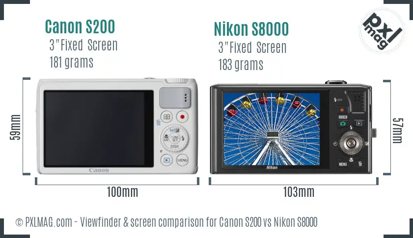 Canon S200 vs Nikon S8000 Screen and Viewfinder comparison