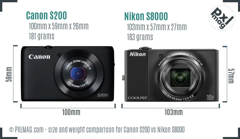 Canon S200 vs Nikon S8000 size comparison