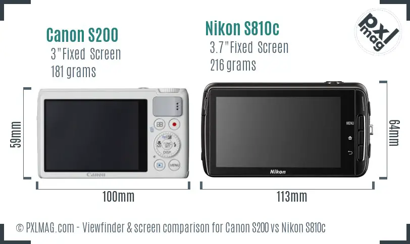 Canon S200 vs Nikon S810c Screen and Viewfinder comparison