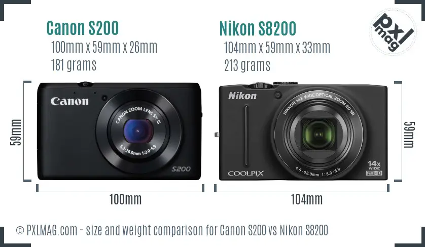 Canon S200 vs Nikon S8200 size comparison Canon S200 vs Nikon S8200 size comparison