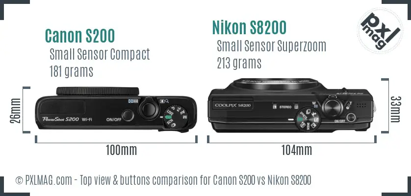 Canon S200 vs Nikon S8200 top view buttons comparison Canon S200 vs Nikon S8200 top view buttons comparison