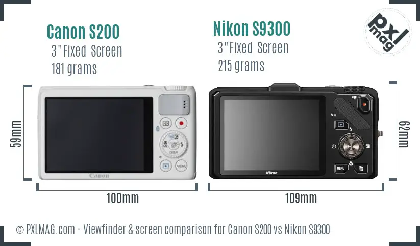 Canon S200 vs Nikon S9300 Screen and Viewfinder comparison