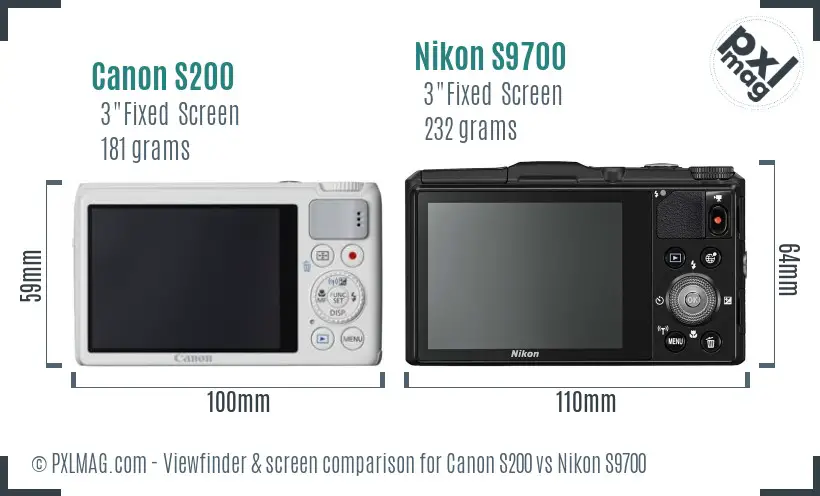 Canon S200 vs Nikon S9700 Screen and Viewfinder comparison