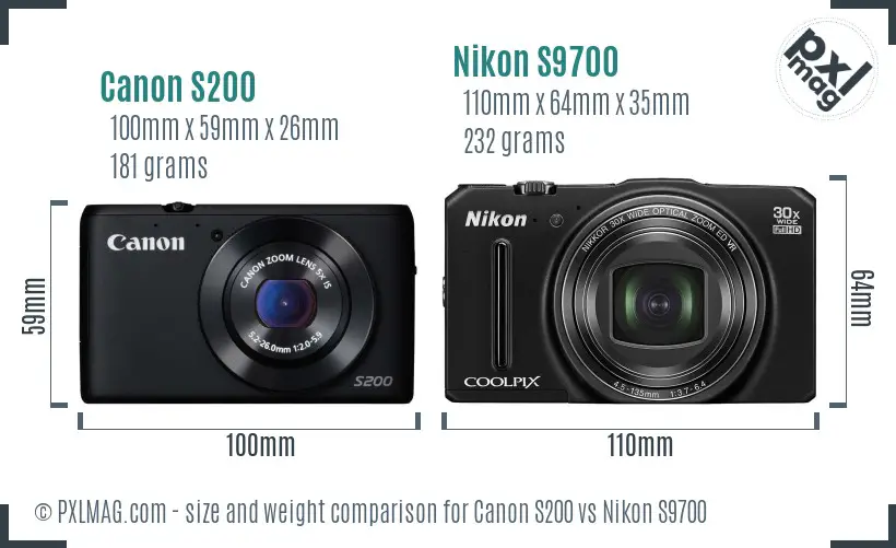 Canon S200 vs Nikon S9700 size comparison