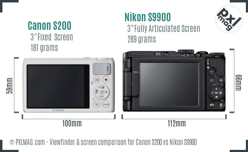 Canon S200 vs Nikon S9900 Screen and Viewfinder comparison