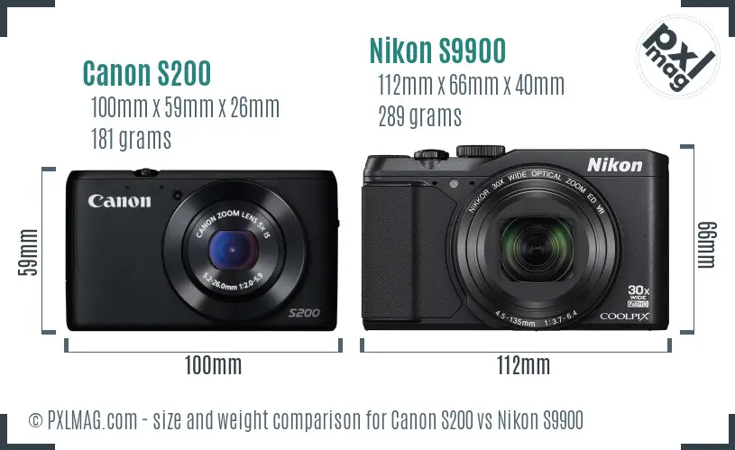 Canon S200 vs Nikon S9900 size comparison