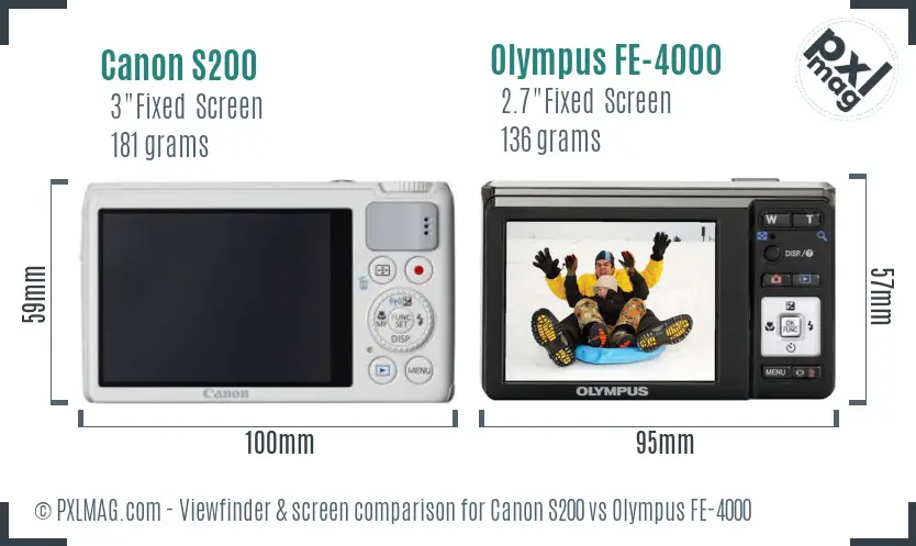 Canon S200 vs Olympus FE-4000 Screen and Viewfinder comparison Canon S200 vs Olympus FE-4000 Screen and Viewfinder comparison