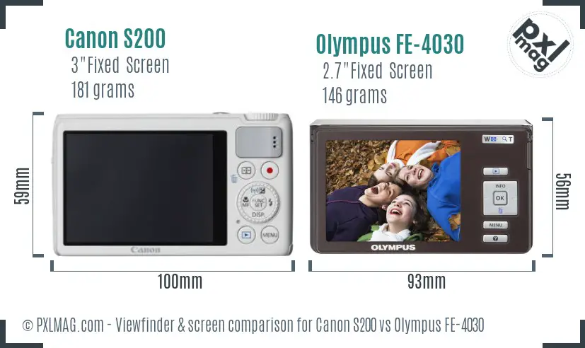 Canon S200 vs Olympus FE-4030 Screen and Viewfinder comparison