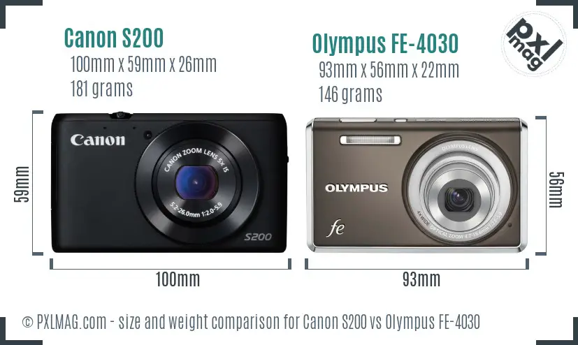 Canon S200 vs Olympus FE-4030 size comparison Canon S200 vs Olympus FE-4030 size comparison