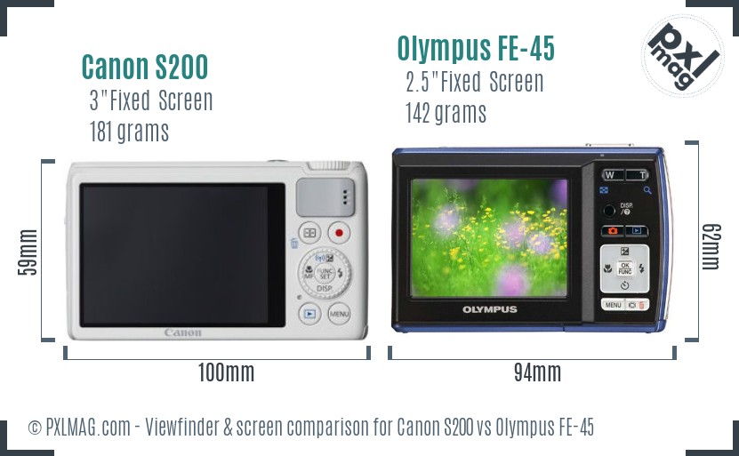Canon S200 vs Olympus FE-45 Screen and Viewfinder comparison