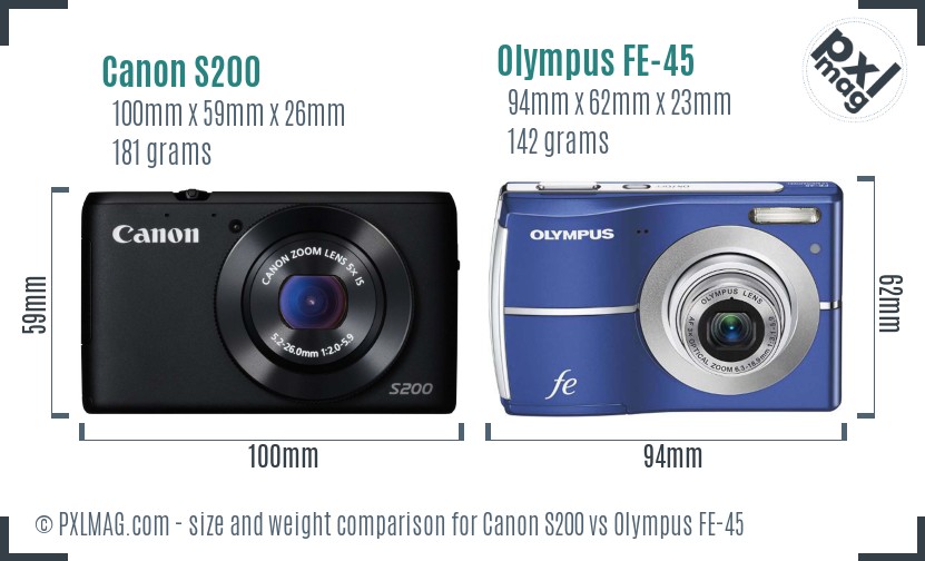 Canon S200 vs Olympus FE-45 size comparison