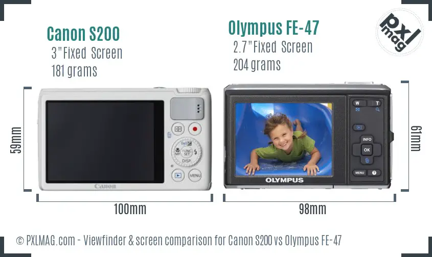 Canon S200 vs Olympus FE-47 Screen and Viewfinder comparison