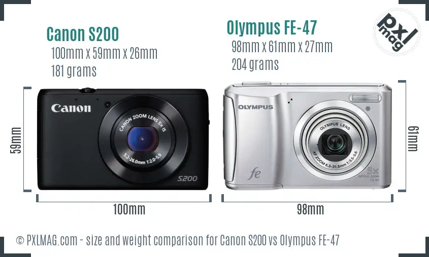 Canon S200 vs Olympus FE-47 size comparison