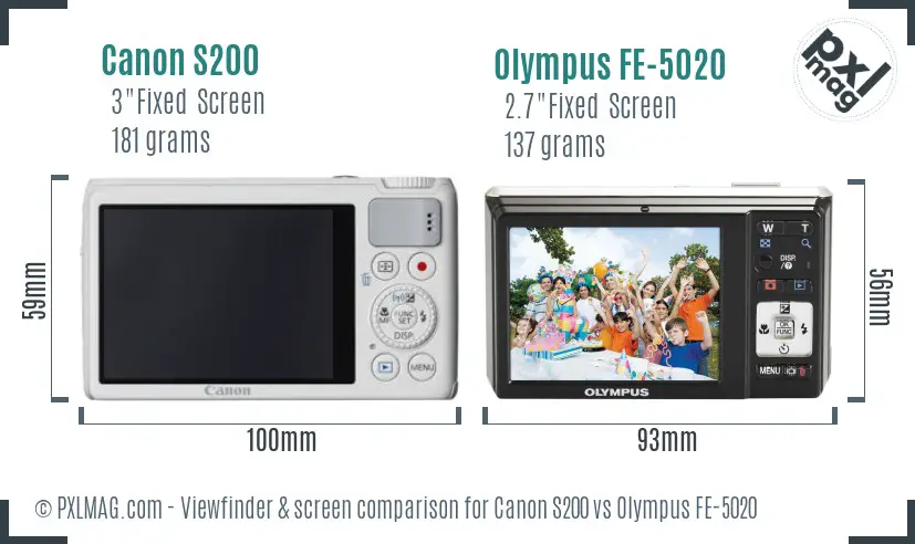 Canon S200 vs Olympus FE-5020 Screen and Viewfinder comparison