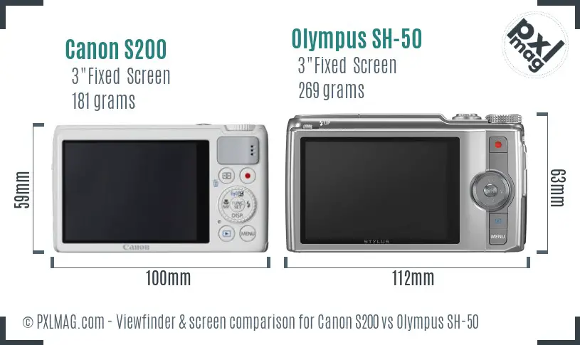 Canon S200 vs Olympus SH-50 Screen and Viewfinder comparison