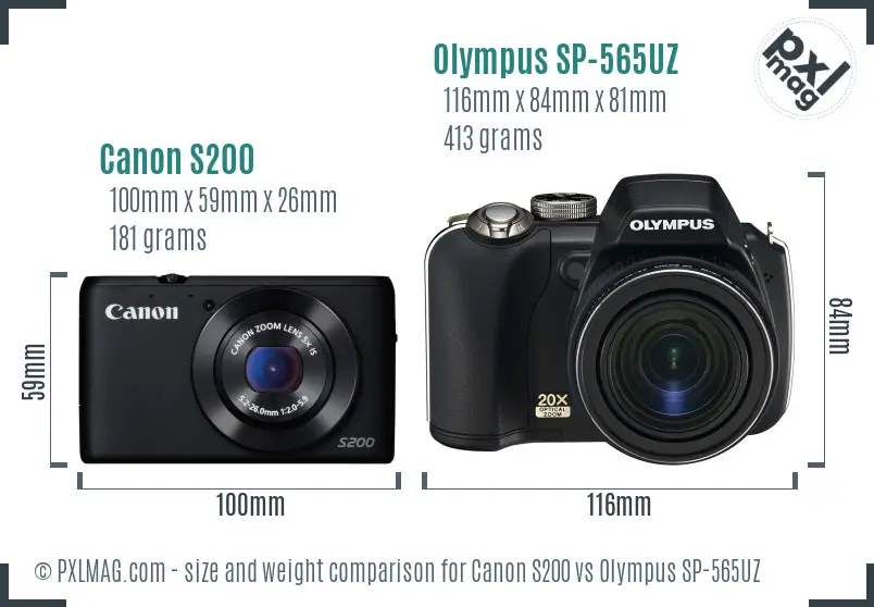 Canon S200 vs Olympus SP-565UZ size comparison