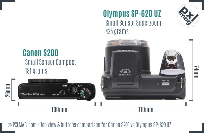 Canon S200 vs Olympus SP-620 UZ top view buttons comparison