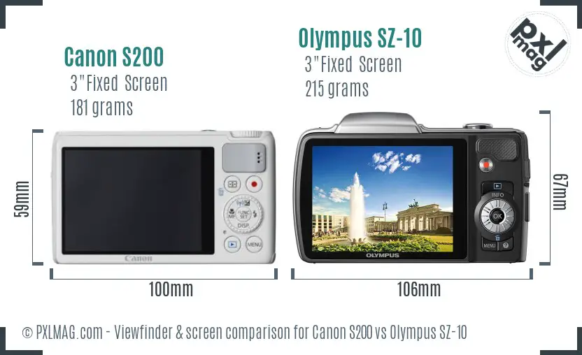 Canon S200 vs Olympus SZ-10 Screen and Viewfinder comparison