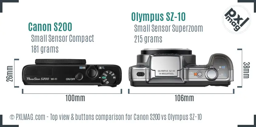 Canon S200 vs Olympus SZ-10 top view buttons comparison