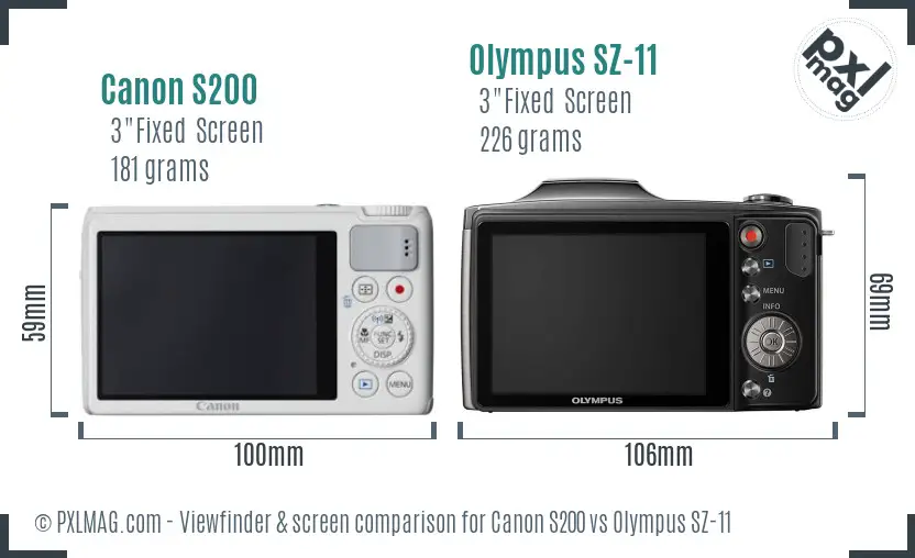 Canon S200 vs Olympus SZ-11 Screen and Viewfinder comparison
