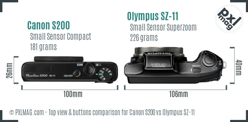 Canon S200 vs Olympus SZ-11 top view buttons comparison