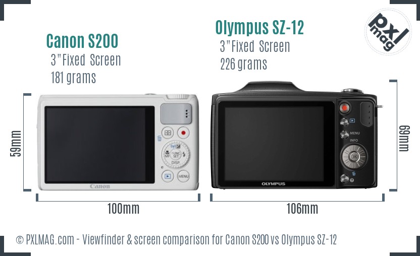 Canon S200 vs Olympus SZ-12 Screen and Viewfinder comparison