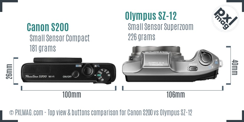 Canon S200 vs Olympus SZ-12 top view buttons comparison