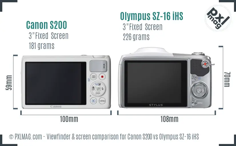 Canon S200 vs Olympus SZ-16 iHS Screen and Viewfinder comparison Canon S200 vs Olympus SZ-16 iHS Screen and Viewfinder comparison