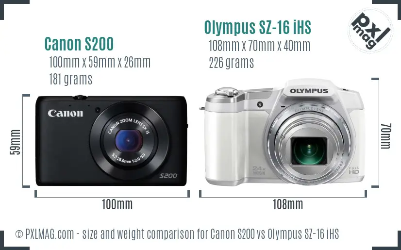 Canon S200 vs Olympus SZ-16 iHS size comparison Canon S200 vs Olympus SZ-16 iHS size comparison
