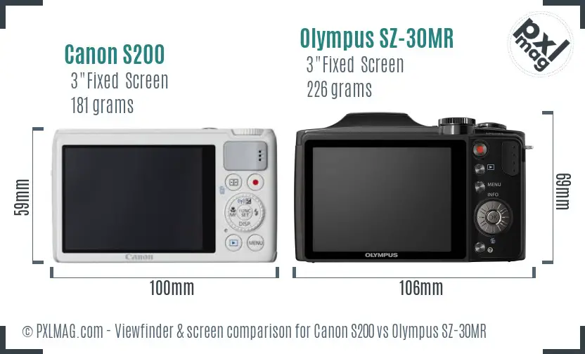 Canon S200 vs Olympus SZ-30MR Screen and Viewfinder comparison