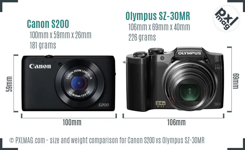 Canon S200 vs Olympus SZ-30MR size comparison