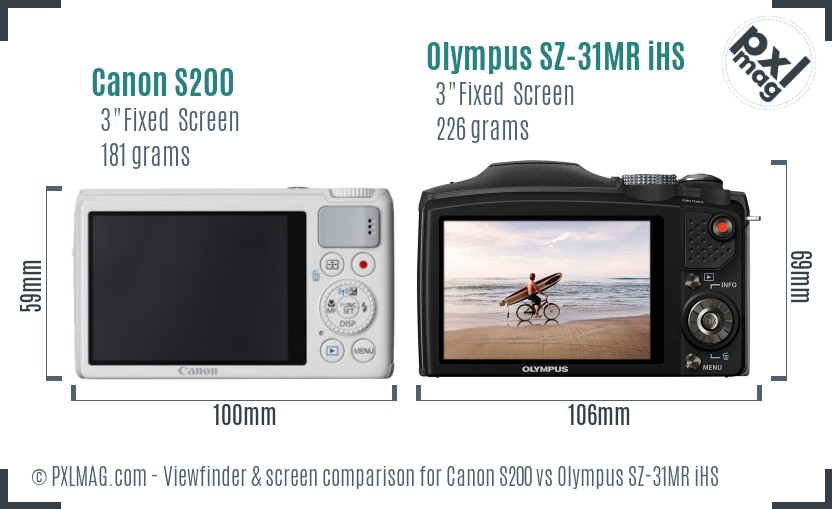 Canon S200 vs Olympus SZ-31MR iHS Screen and Viewfinder comparison